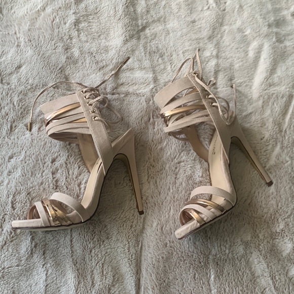 Soft pink and rose gold lace up heels - Picture 5 of 7